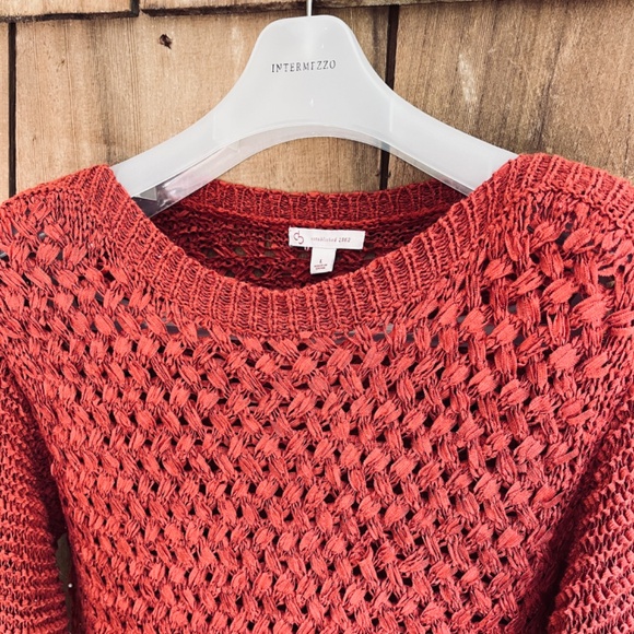 Established 1962 L Openwork Boat Neck Terracotta Sweater Pullover Ribbon Yarn - Picture 3 of 11